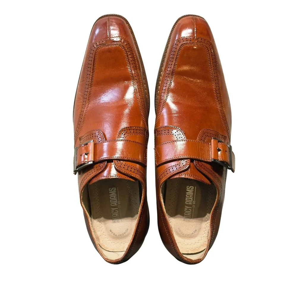 Stacy Adams Mens Cognac Leather Monk Strap Brogue Dress Shoes 25584-213‎ 9.5M